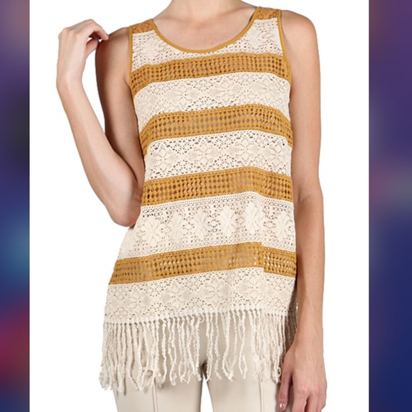 ❗️Clearance ❗️Fringed Crochet Backtie Detail Top - Picture 2 of 6